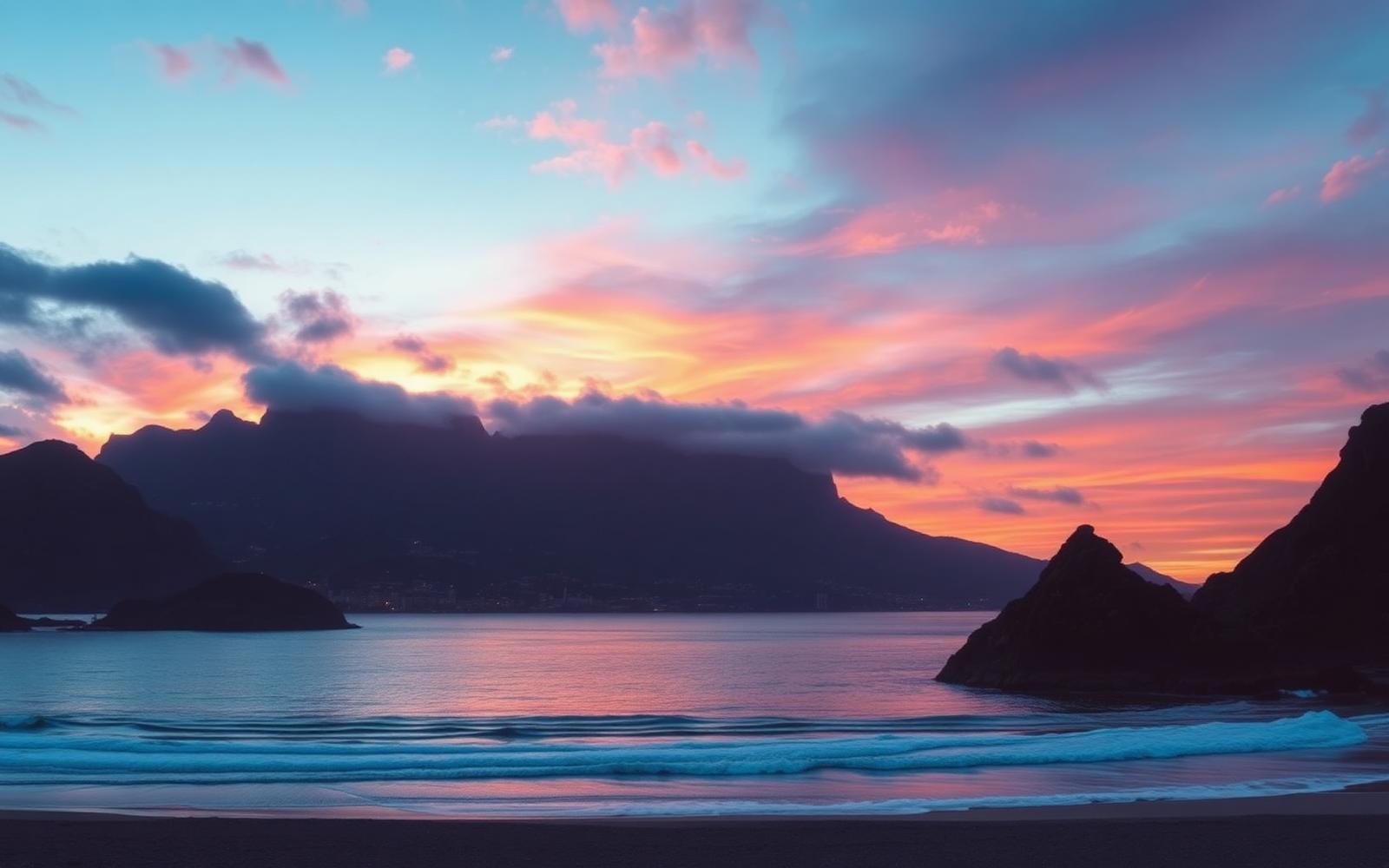 Table Mountain at sunset seen from Camps Bay